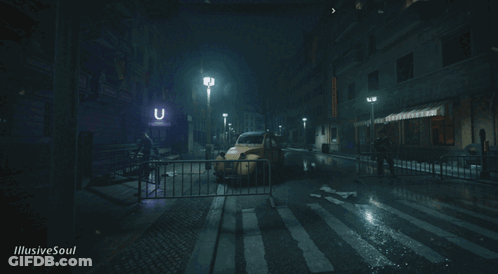 City Street With Illusive Soul Text GIF