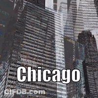 A Picture Of A City With The Words Chicago Written On It . GIF