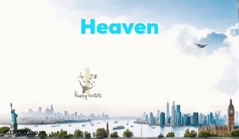 A Picture Of A City With The Words " Heaven " Above It GIF