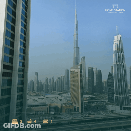 A Picture Of A City With The Words Home Station Real Estate India On The Bottom GIF