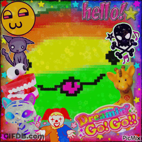 A Picture Of A Clown And A Giraffe With The Words Dreamin ' Go Go Written On It GIF