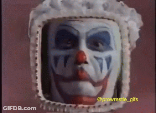A Picture Of A Clown 'S Face With The Hashtag Prowrestle_gifs At The Bottom GIF