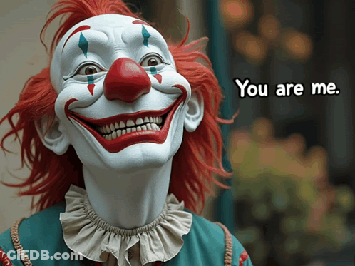 A Picture Of A Clown With The Words You Are Me On The Bottom GIF