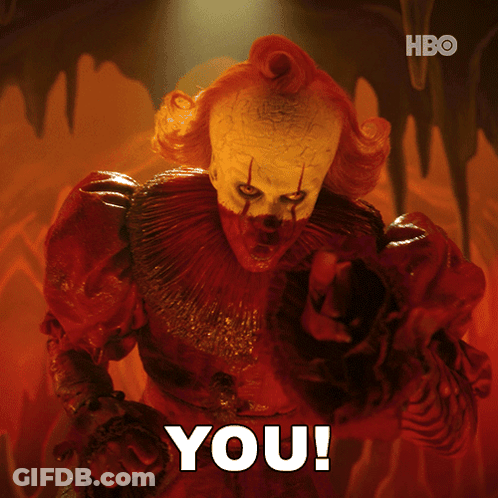A Picture Of A Clown With The Words " You " On The Bottom GIF