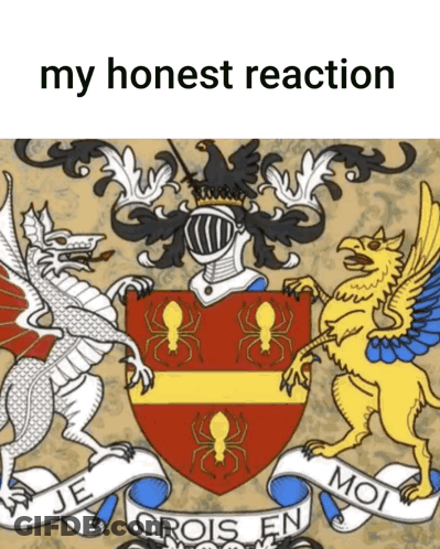 A Picture Of A Coat Of Arms With The Words " My Honest Reaction " At The Top GIF