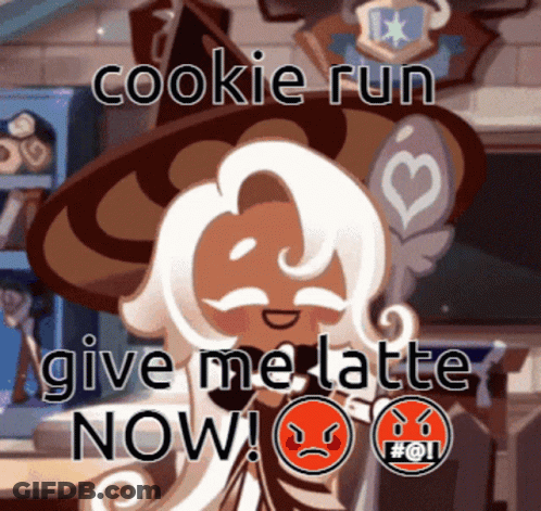 A Picture Of A Cookie Run Character Asking For Latte GIF