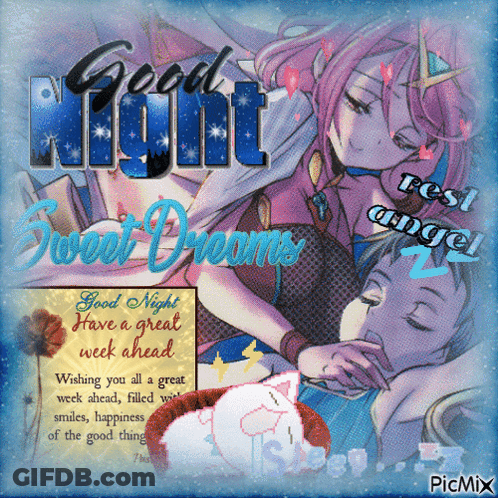A Picture Of A Couple Sleeping With The Words Good Night Sweet Dreams Written On It GIF