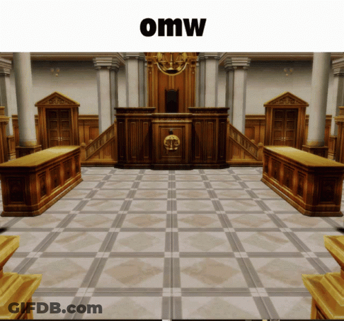 A Picture Of A Courtroom With The Word Omw On The Top GIF