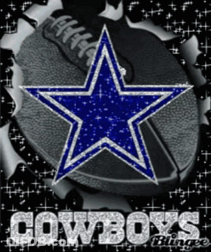 A Picture Of A Cowboys Football With A Blue Star On It GIF