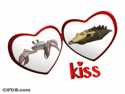 A Picture Of A Crab And A Crocodile With The Word Kiss Underneath GIF