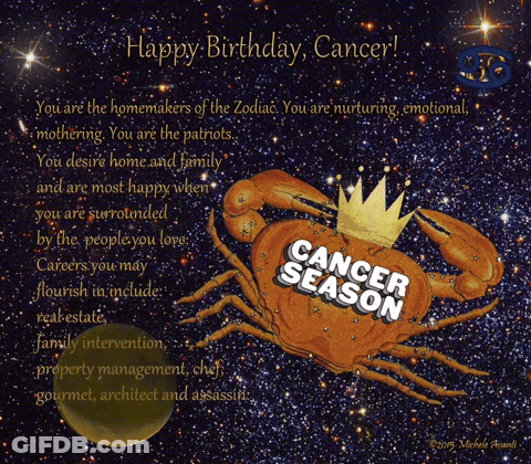 A Picture Of A Crab With A Crown That Says Cancer Season On It GIF