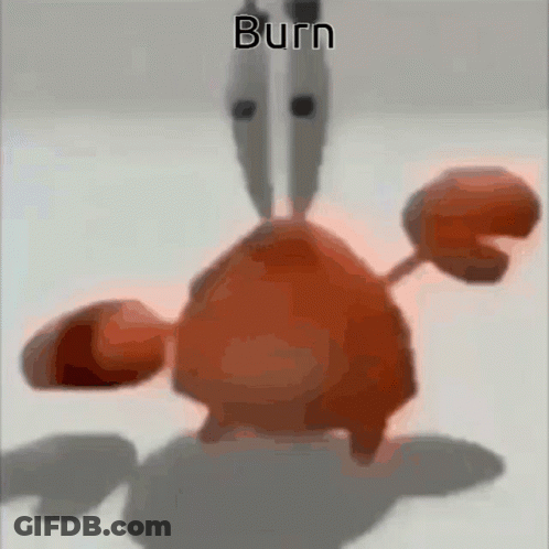 A Picture Of A Crab With The Word Burn Written On It GIF