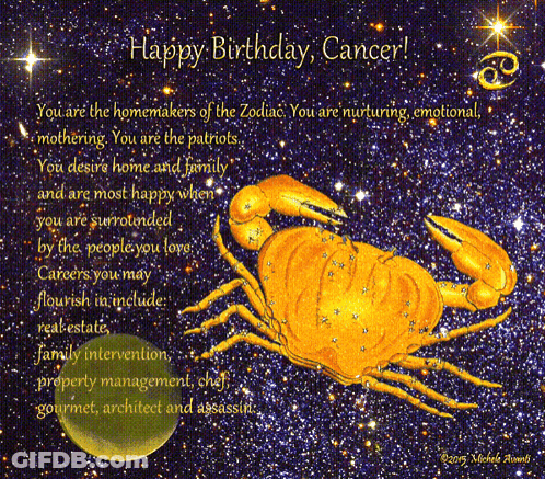 A Picture Of A Crab With The Words " Happy Birthday Cancer " On It GIF