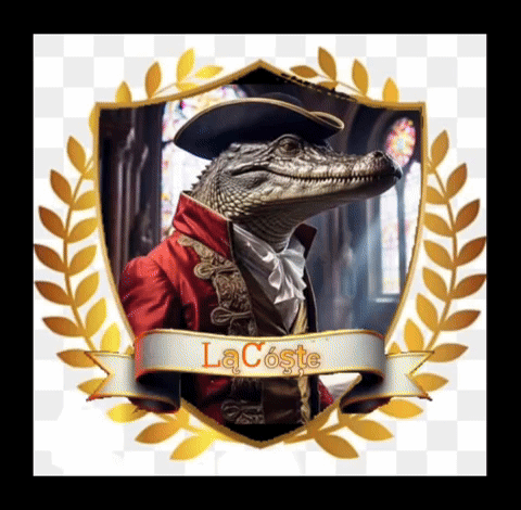 A Picture Of A Crocodile Wearing A Hat And A Coat With The Name Lacoste GIF