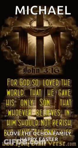 A Picture Of A Cross With The Name Michael Written On It GIF