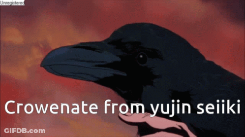 A Picture Of A Crow With The Words Crowenate From Yujin Seiiki GIF