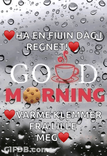 A Picture Of A Cup Of Coffee And A Cookie With The Words Good Morning GIF