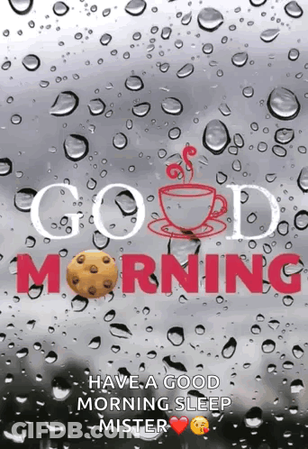 A Picture Of A Cup Of Coffee And A Cookie With The Words Good Morning On It GIF