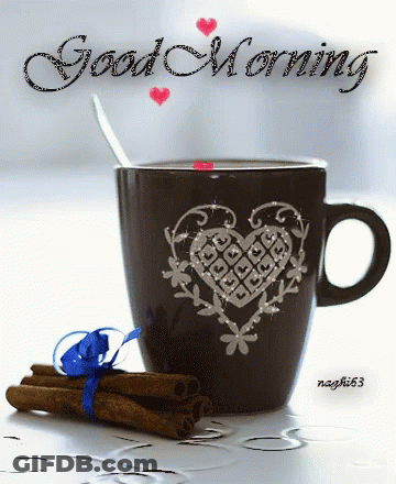 A Picture Of A Cup Of Coffee With The Words Good Morning Written On It GIF