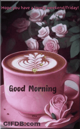 A Picture Of A Cup Of Coffee With The Words Good Morning Written On It GIF