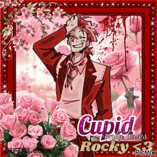 A Picture Of A Cupid Surrounded By Pink Flowers GIF