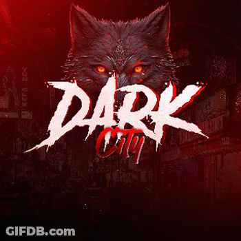 A Picture Of A Dark City Logo With A Wolf GIF