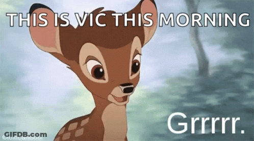 A Picture Of A Deer With A Caption That Says This Is Vic This Morning Grrr GIF