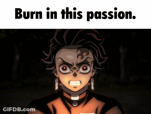 A Picture Of A Demon Holding A Fire With The Words Burn In This Passion Below It GIF