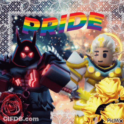 A Picture Of A Devil And An Angel With The Word Pride In Rainbow Colors GIF