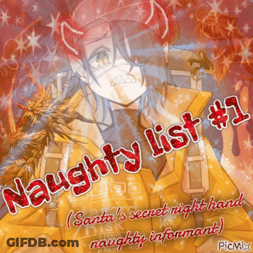 A Picture Of A Devil With The Words Naughty List # 1 On The Bottom GIF
