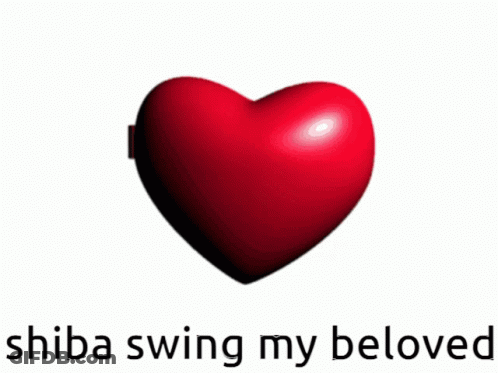 A Picture Of A Dog In A Heart Shaped Mirror With The Words Shiba Swing My Beloved Below It GIF