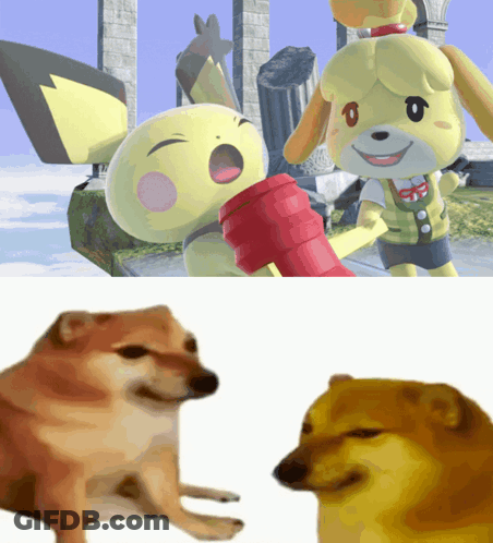 A Picture Of A Dog Next To Two Cartoon Characters GIF