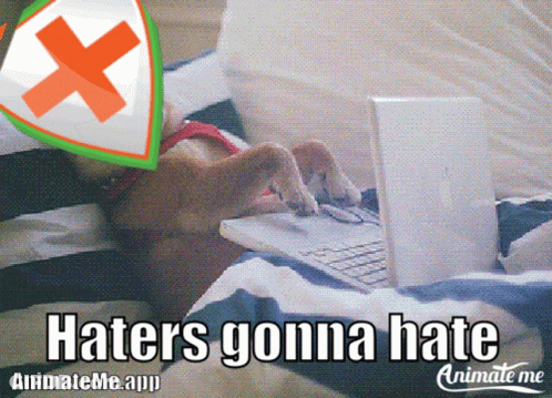 A Picture Of A Dog Using A Laptop With The Words Haters Gonna Hate GIF