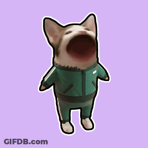 A Picture Of A Dog Wearing A Green Tracksuit With Its Mouth Open GIF