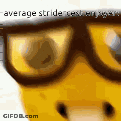 A Picture Of A Dog Wearing Glasses With The Words " Average Stridercest Enjoyer " Above It GIF