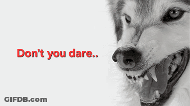 A Picture Of A Dog With The Words " Do N't You Dare " Written In Red GIF