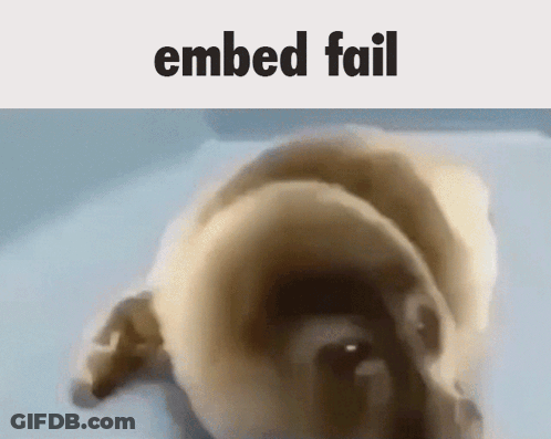 A Picture Of A Dog With The Words " Embed Fail " Below It GIF