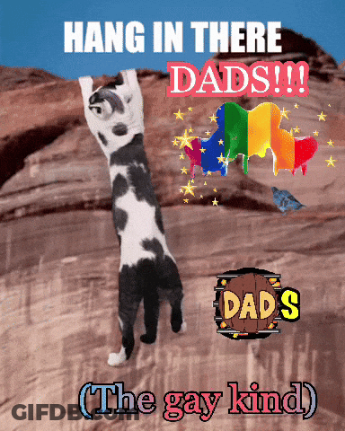 A Picture Of A Dog With The Words Hang In There Dads On It GIF