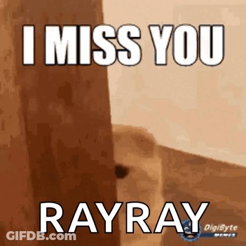 A Picture Of A Dog With The Words " I Miss You Rayray " On It GIF