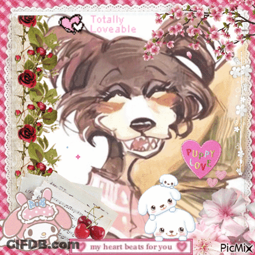 A Picture Of A Dog With The Words " My Heart Beats For You " At The Bottom GIF