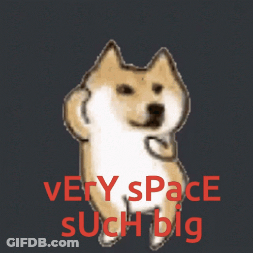 A Picture Of A Dog With The Words Very Space Such Big GIF