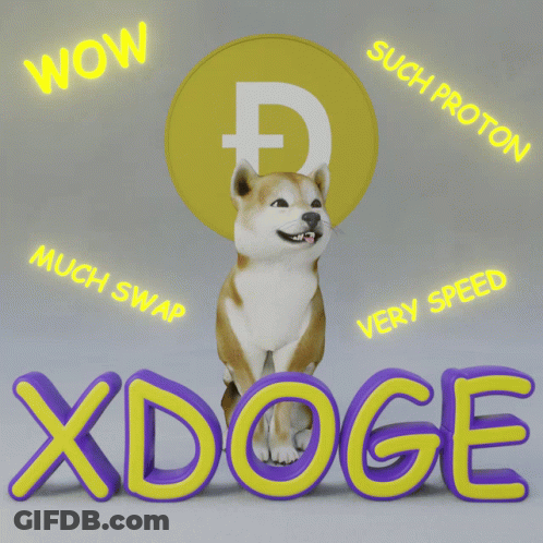 A Picture Of A Dog With Xdoge Written In Yellow Letters GIF