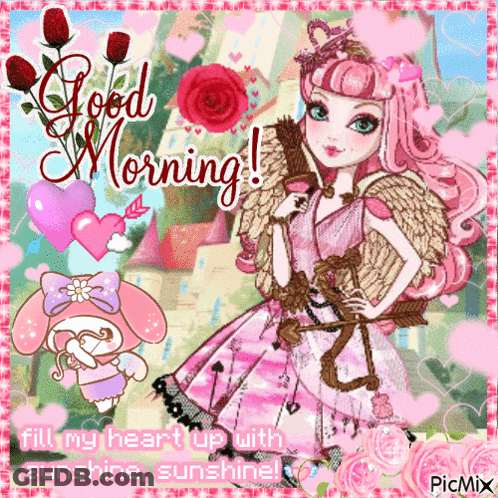 A Picture Of A Doll With The Words Good Morning Fill My Heart Up With Sunshine Sunshine On It GIF