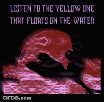 A Picture Of A Dolphin With The Words Listen To The Yellow One That Floats On The Water GIF