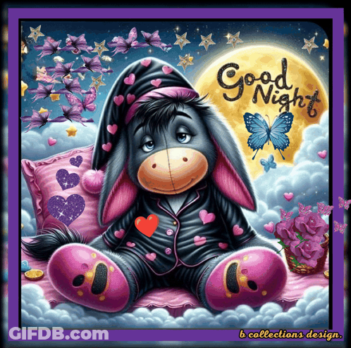A Picture Of A Donkey With The Words Good Night GIF