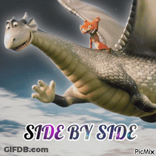 A Picture Of A Dragon And A Cat With The Words Side By Side GIF