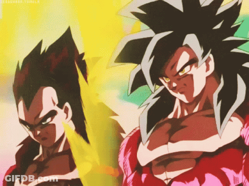 A Picture Of A Dragon Ball Z Character Called Vegeta And A Super Saiyan 4 Gohan GIF