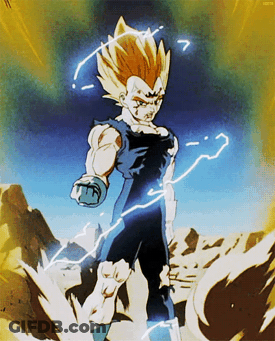 A Picture Of A Dragon Ball Z Character With Lightning Coming Out Of His Hand GIF
