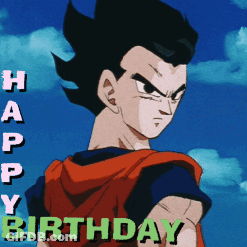 A Picture Of A Dragon Ball Z Character With The Words Happy Birthday GIF