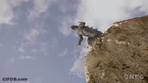 A Picture Of A Dragon Flying Over A Cliff With The Word Oneg In The Corner GIF